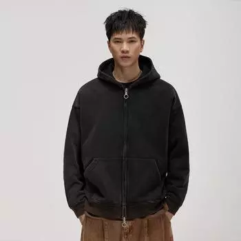 Свободный свитер с капюшоном, мужской кардиган на молнии с песочным узором, американский, постепенное изменение, плотное универсальное пальто 380G S
