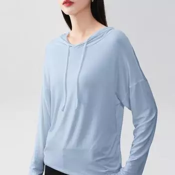 Свободный свитер с капюшоном, женские модели на весну и осень, новая женская одежда, простая модная однотонная футболка с длинными рукавами и завязками на шнурке S