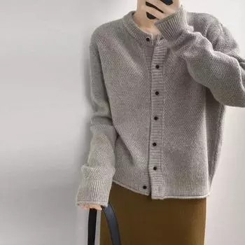 Свободный свитер с круглым вырезом, вязаный кардиган для женщин, осень 2023, маленький свитер с длинными рукавами и круглым вырезом, кардиган, женский топ One Size зелёный