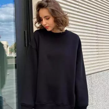 Свободный свитер с круглым вырезом, женский, осенне-зимний, уличный, однотонный, флисовый, свитер S розовый