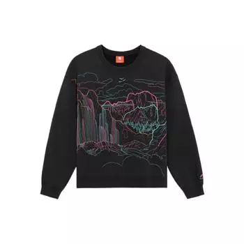 Свободный свитер с вышитым узором Li Ning Landscape, свитшот с длинными рукавами, в парном стиле, унисекс, черный AWDS279-1 S