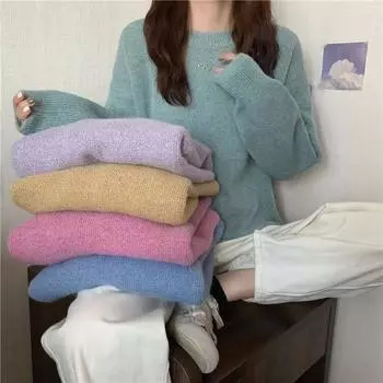 Свободный свитер в ленивом стиле, однотонный свитер для женщин, новая осенне-зимняя мягкая вощеная верхняя одежда, трикотажная рубашка ONE SIZE оранжевый