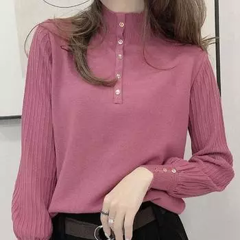 Свободный свитер, закрывающий живот, длинный рукав, женский трикотаж, осенне-зимний универсальный женский топ с рукавами-фонариками S серый