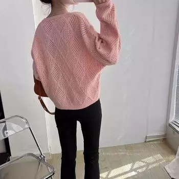 Свободный тонкий свитер с длинными рукавами в стиле ретро, японский розовый вязаный свитер S розовый