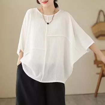 Свободный тонкий топ с круглым вырезом и короткими рукавами, женская летняя футболка с короткими рукавами XXXXXL белый