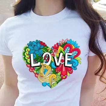 Свободный топ с короткими рукавами и принтом «Любовь» S