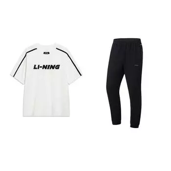 Свободный топ с круглым вырезом и короткими рукавами с принтом логотипа Li Ning, быстросохнущие длинные брюки, повседневный спортивный костюм, костюм унисекс YHSU175-1+AYKU835-1 XXL