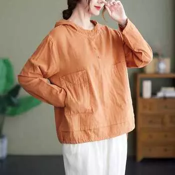 Свободный универсальный повседневный топ, женская рубашка с капюшоном, весенняя пуговица с карманом, простая свободная удобная блузка размера плюс XXL белый