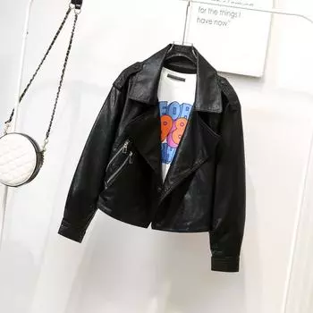 Свободный вариант тонкой кожаной куртки женской локомотивной куртки кожаная куртка короткая куртка 2024 осень новинка S темно-коричневого