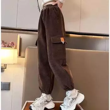 Свободный вельветовый комбинезон для девочек - модные брюки в японском стиле на весну/осень 120cm чёрный