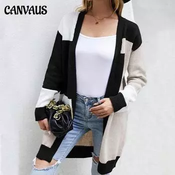 Свободный вязаный кардиган большого размера в тон, модный женский свитер-пальто S красный