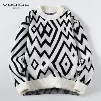 Свободный вязаный свитер, мужской осенне-зимний новый стильный теплый свитер с круглым вырезом, тканый свитер, мужская модная рубашка Explosion M чёрный