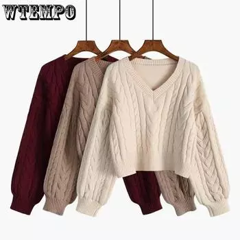 Свободный вязаный свитер с объемными рукавами Короткий свитер с рукавами-фонариками Pure Desire Wind Top XL