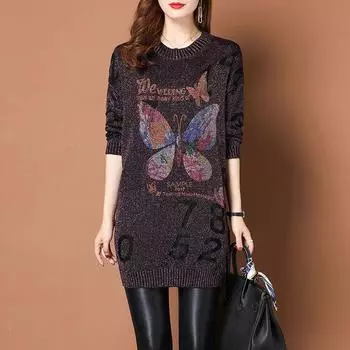 Свободный вязаный свитер со стразами и круглым вырезом для женщин, размер oversize M