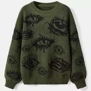 Свободный жаккардовый вязаный пуловер с круглым вырезом и круглым вырезом на осень и зиму, индивидуальный свитер с длинными рукавами для мужчин и женщин XL зелёный