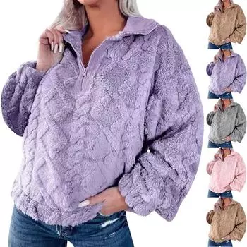 Свободный женский и зимний свитер свободного покроя с круглым вырезом и однотонной толстовкой L