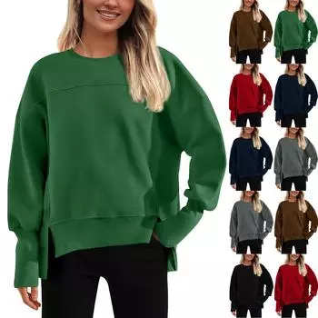 Свободный женский однотонный свитер с круглым вырезом M