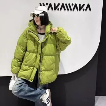 Свободный женский пуховик средней и длинной высоты 2024 года, новый профиль, свободная женская одежда больших размеров One size чёрный