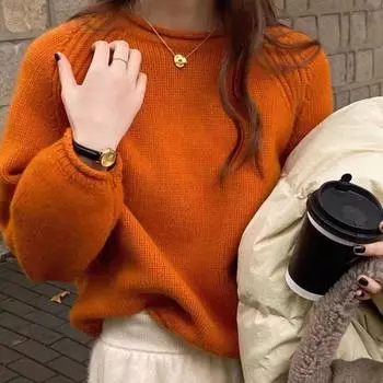 Свободный женский свитер с длинным рукавом, корейский свитер на осень-зиму, трикотажный мягкий теплый шикарный однотонный женский свитер-пуловер XXXL белый