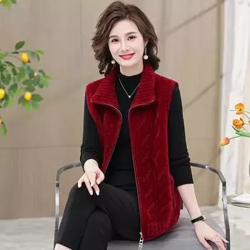 Свободный жилет для людей среднего и пожилого возраста, осенне-зимний женский жилет, имитация норки, флисовая трикотажная безрукавка, чтобы согреться XS темно-коричневого