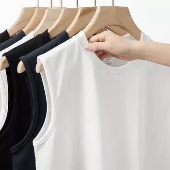 Свободный жилет, мужской жилет, летняя модная брендовая белая футболка без рукавов с круглым вырезом, универсальный спортивный топ для мужчин S