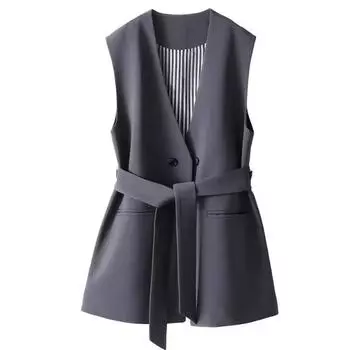 Свободный жилет с поясом для женщин, безрукавка, многослойная куртка, модное пальто оверсайз XL