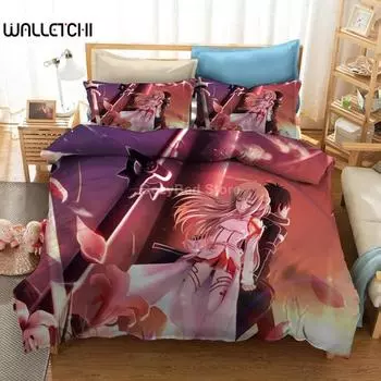 Sword Art Online Постельное белье 3D Пододеяльники Комплекты Одеяло Постельное белье Твин Queen King Single Размер Домашний Декор Мода Дети Аниме EU Single 135x200cm