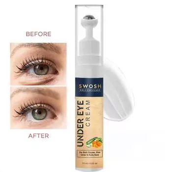 SWOSH Роликовый крем для удаления темных кругов и морщин 15 мл Встроенный охлаждающий массажный ролик | Исчезает темные пятна, тонкие линии и отечность глаз