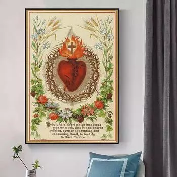 Священное Сердце Иисуса, холст, картины, Мэри, Священное Сердце, художественные постеры и принты, настенные художественные картины для декора гостиной, Куадрос 21x30 No Frame
