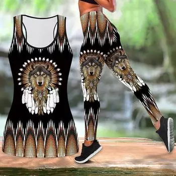 Священный волк принт йога костюм для женщин модные леггинсы для тренировок фитнес спорт повседневные штаны для йоги XS синий