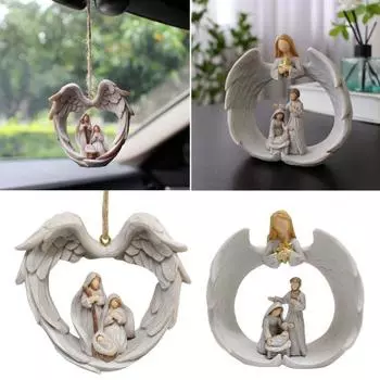 Святая семья, подвесное украшение, угол крыла, мать, отец, сын, смоляная фигурка, статуя, скульптура, домашний офис, Рождественский кулон B