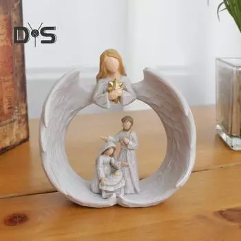 Святое семейство, фигурка из смолы, угол крыла, Мать, отец, сын, скульптура, статуя, скульптура, украшение для домашнего офиса, рабочего стола, орнамент, рождественский подарок серый