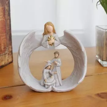 Святое семейство, фигурка из смолы, угол крыла, Мать, отец, сын, скульптура, статуя, скульптура, украшение для домашнего офиса, рабочего стола, орнамент, рождественский подарок серый