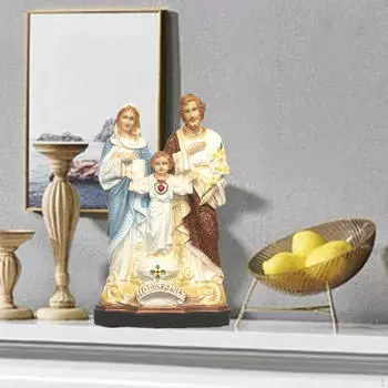 Святое семейство с ребенком, статуэтка из смолы, религиозная скульптура, католическая, для стола