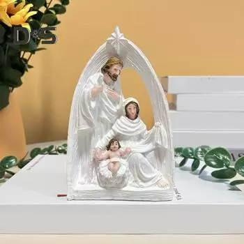 Святое семейство статуэтка из смолы Рождество Адвент Статуэтка Иосиф Дева Мария Рождение Иисуса Скульптура Домашний офис Настольное украшение Орнамент белый