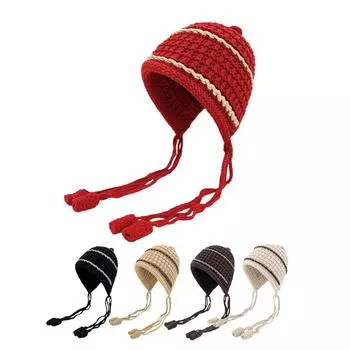 Связанная вручную вязаная шапка с бахромой, женская осенне-зимняя теплая защитная повязка на голову из шерсти, милая универсальная плетеная шапка