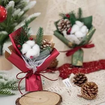 Связанный вручную готовый Санта-Клаус Большой букет Шерстяные вязаные розы Хлопковые сухоцветы Искусственные цветы Креативные подарки