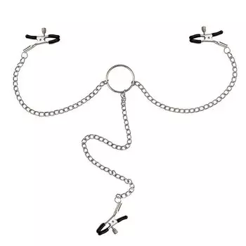 SXOVO Nipple Clip Metal Chain Nipple Vaginal Clamp Breast Shackle Adjustable Clip Nipple Labia Three Point Simultaneous Torture SM Slave Training Sex