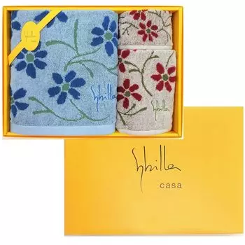 sybilla Enrasada Towel Gift Set Bath Towel Face Towel Mini Towel 1 each 94091 (Blue) / (Beige) / (Beige)