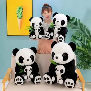 Сычуаньская черно-белая бамбуковая кукла-панда, имитация матери и ребенка, красная тряпичная кукла-панда, плюшевая игрушка, подарок для дочери 25cm