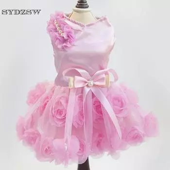 SYDZSW платье-пачка для собак, одежда для домашних животных для маленьких собак, кошек, роскошный жемчужный бант, платье принцессы для щенков, костюм чихуахуа XS розовый