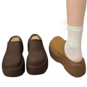 SyfIyno 2024 Новые женские модные тапочки Baotou, осенние новые замшевые туфли с круглым носком и глубоким носком, толстая подошва, удобные туфли на танкетке 35 темные хаки