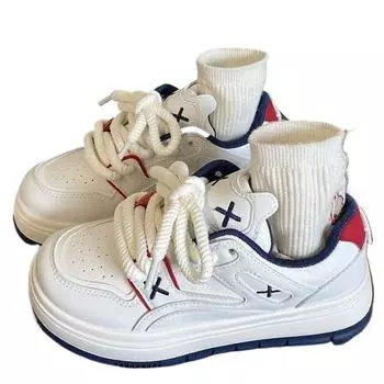 SyfIyno 2024 Spring Autumn New Fashion Sports Casual Non-slip Shoes Wave Thick Soled White Flat Shoes Women s Sneakers 35 синий