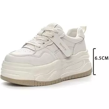 SyfIyno 6,5 см натуральная кожа платформа танкетка удобная доска для скейтборда толстая подошва весна осень модные массивные кроссовки повседневная обувь 35 бежевый