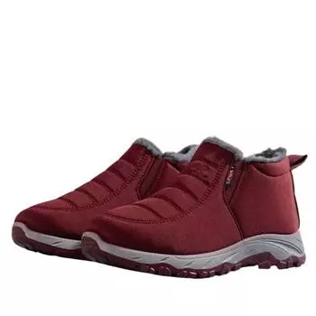 SyfIyno Black Wine Red Flats Snow Ankle Boots for Women Winter Short Plush Cotton Shoes Casual Shoes Non-slip Warm Botas Mujer 36 чёрный
