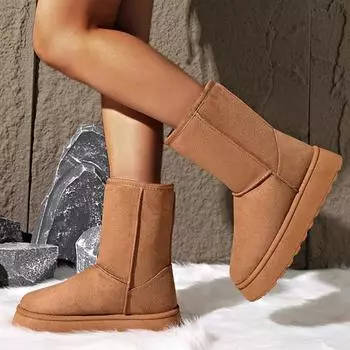 SyfIyno Fashion Camel Mid-Ice Snow Boots для женщин Теплые плюшевые зимние ботинки на платформе Женские толстые подошвы без застежек Botas Ujer 38 чёрный