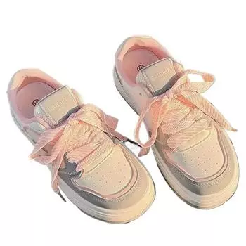 SyfIyno New Cute Girls Students Casual Chunky Shoes Women White Sneakers Tennis Female Platform Skateboard Shoes Low Top 35 бежевый