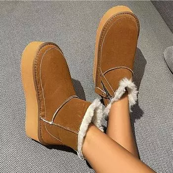 SyfIyno New Solid Color Thick-soled Hot-selling Shoes Women s Sleeves Women s Boots Winter Round-toe Plush Warm Short Snow Boots 35 верблюд