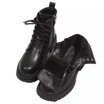 SyfIyno Новые Ботильоны из искусственной кожи для женщин, осень-зима, круглый носок, шнуровка, молния, женская мода, ботинки на платформе для мотоциклистов 35