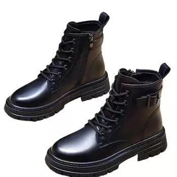 SyfIyno Новые Ботильоны из искусственной кожи для женщин, осень-зима, круглый носок, шнуровка, молния, женская мода, ботинки на платформе для мотоциклистов 35